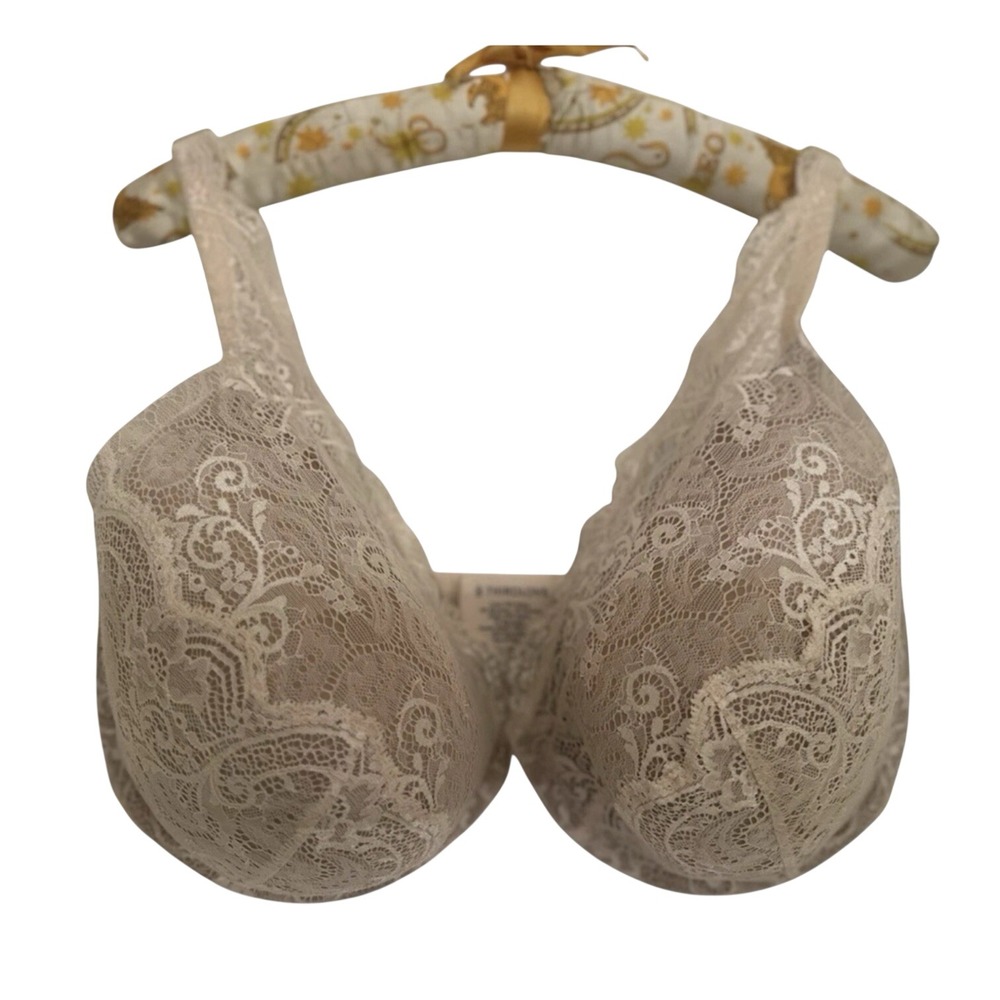 ThirdLove 24/7 Lace Contour Plunge Bra 38I Ivory‎ Beige Floral Underwire Support